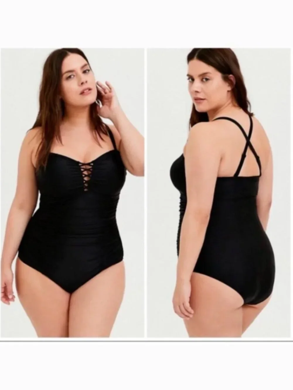 Torrid Wireless Lattice Ruched Black One-Piece Swimsuit 1X